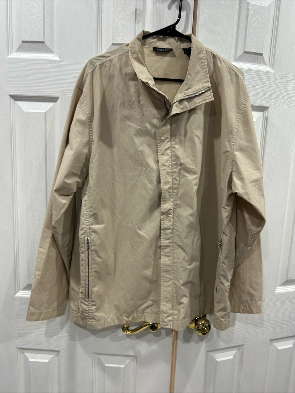 DKNY Men’s Light Beige Zip-Up Shirt Jacket